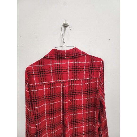 Express Womens Portofino Shirt Small Red Plaid Button Up Slim Fit Long Sleeve - Picture 7 of 7